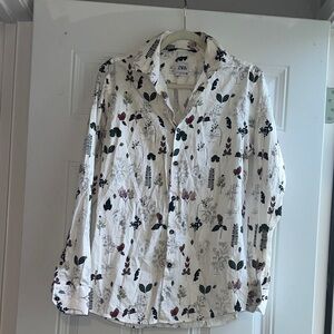 Zara White Multicolor Floral Button Down Shirt